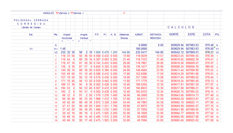 Topographic Survey XLS Excel Spreadsheet