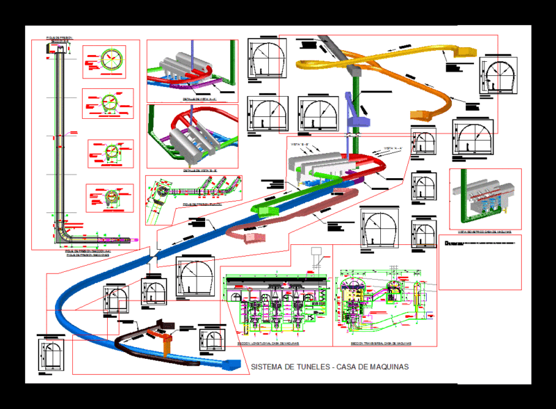 Tuneles Hydroelectric Power System DWG Section for AutoCAD