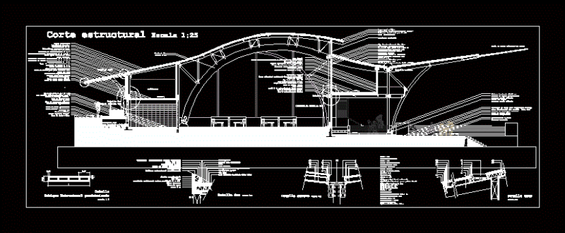 Structural Section and Joint Details for a Wooden Arched Roof