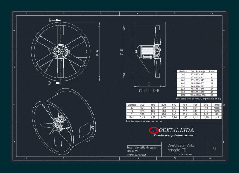Axial Fan – Measures DWG Block for AutoCAD