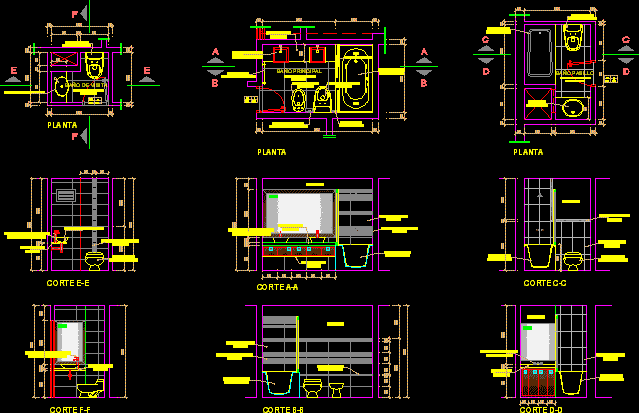 Bathrooms - Project -Details DWG Full Project for AutoCAD • Designs CAD