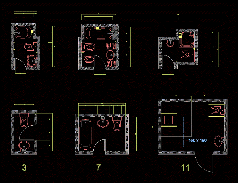 Bathrooms DWG Block for AutoCAD