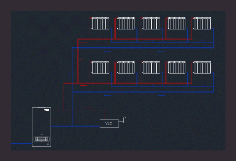 Block Diagram Of Heating DWG Block for AutoCAD