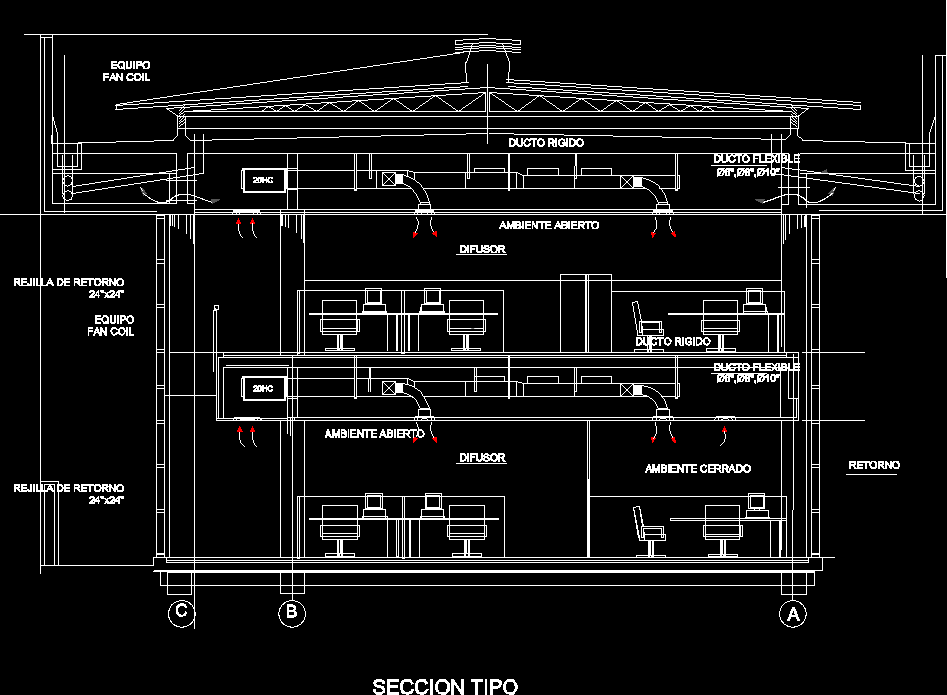 Central Air Conditioning Installation Plan, Office Building DWG Detail