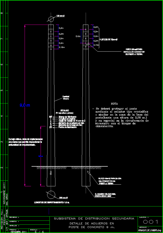 Concrete Pole 9 M DWG Detail for AutoCAD