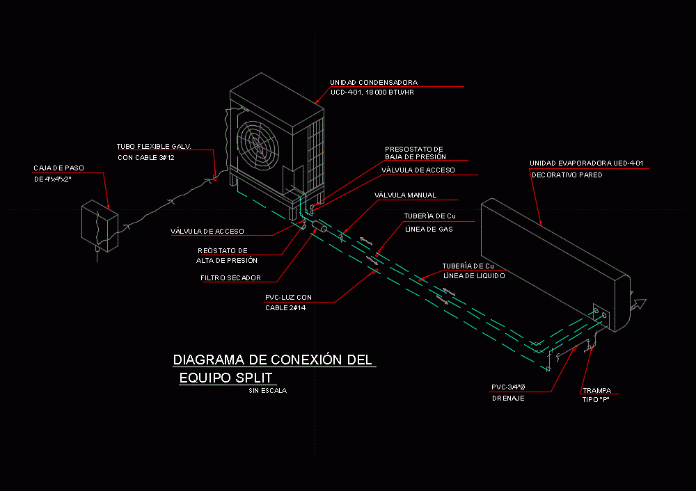 Connection Detail Of Minisplit DWG Detail for AutoCAD • Designs CAD