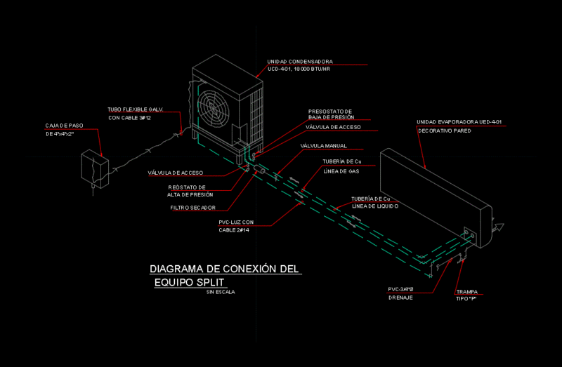 Connection Detail Of Minisplit DWG Detail for AutoCAD