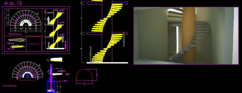 Crescent Staircase DWG Block for AutoCAD