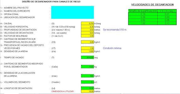 Desander Design For Irrigation XLS Excel Spreadsheet