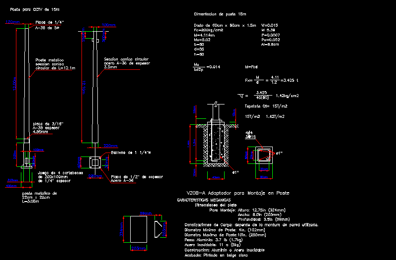 Detail Post For Cctv 15 Metros DWG Detail for AutoCAD • Designs CAD
