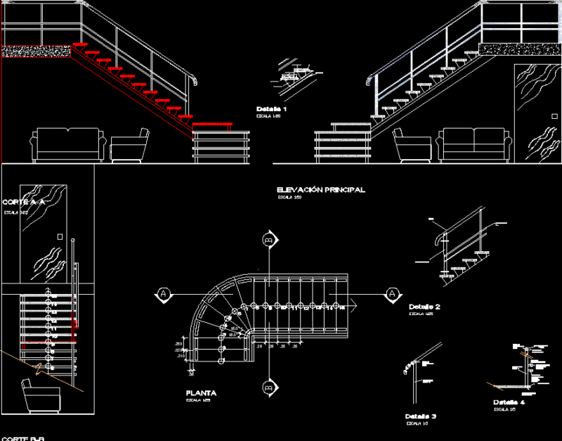 Detail Stairway DWG Section for AutoCAD