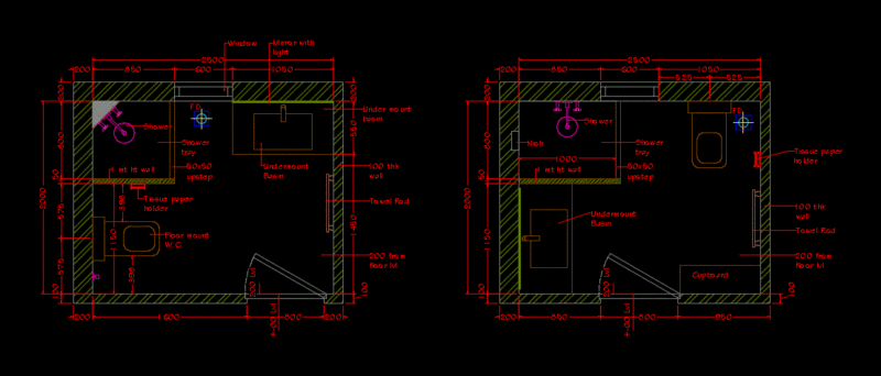 Distribution Of A Bathroom DWG Block for AutoCAD