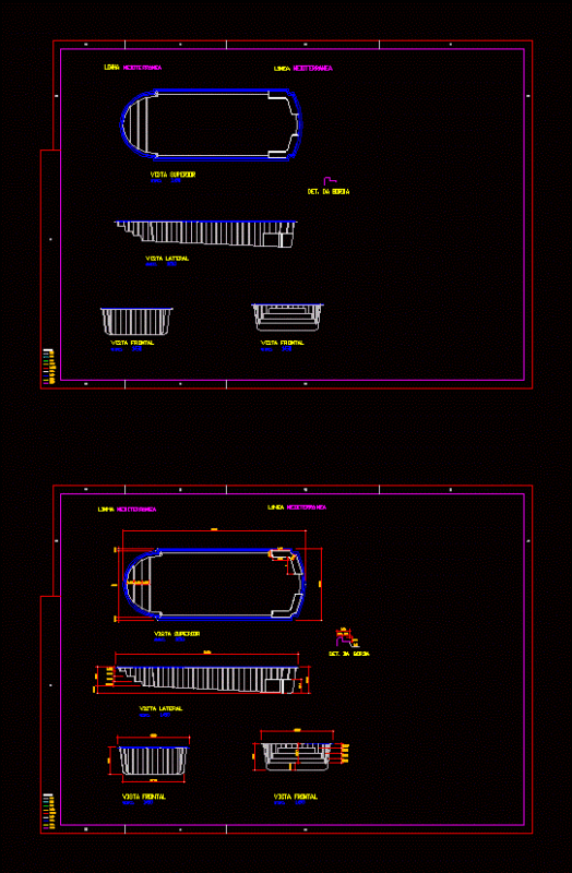Fiberglass Pool 11m 2D DWG Plan for AutoCAD