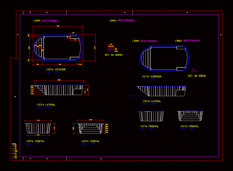 Fiberglass Pool 7m 2D DWG Block for AutoCAD