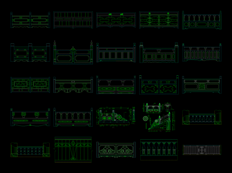 Handrails Various Designs 2D DWG Elevation for AutoCAD
