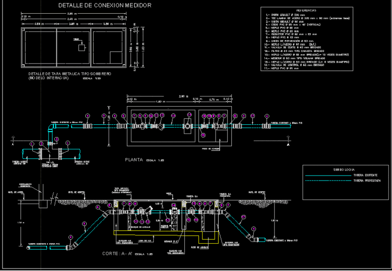Installation Detail Of Connection And Water Meter DWG Detail for AutoCAD