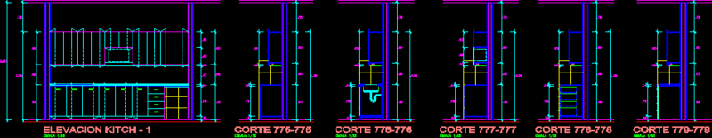 Kitchen, Various Section Views DWG Section for AutoCAD