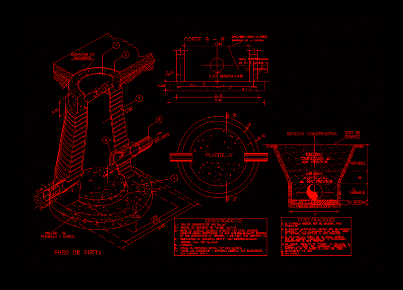 Manhole Design And Specifications DWG Block for AutoCAD