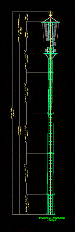 Monopole 30m 2D DWG Block for AutoCAD