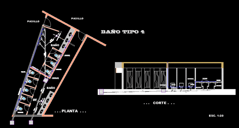 Multi Stall Bathroom Design DWG Detail for AutoCAD