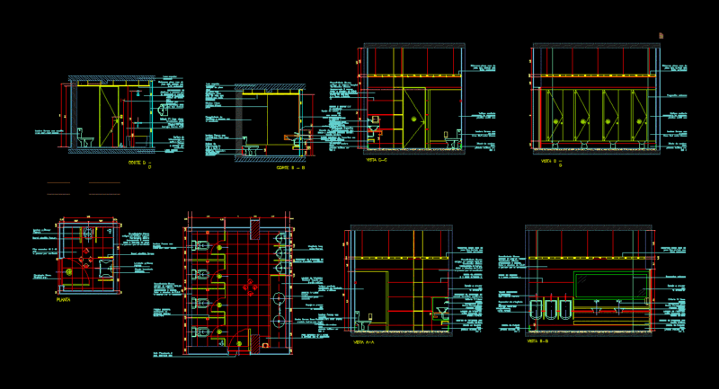 Multiple Bathrooms DWG Detail for AutoCAD
