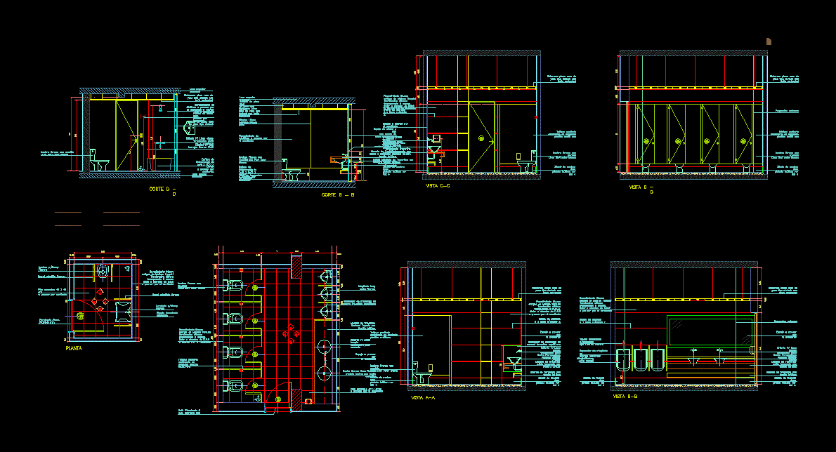 Multiple Bathrooms DWG Detail for AutoCAD • Designs CAD