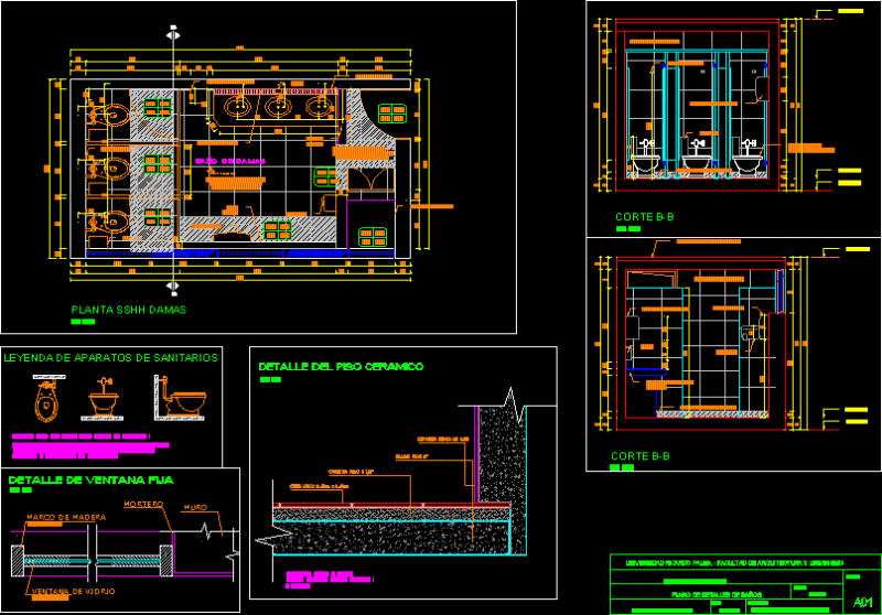 Plan Detail Bathrooms DWG Plan for AutoCAD