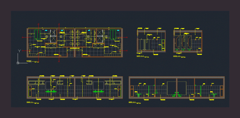 Public Bathroom Layout and Section Details DWG