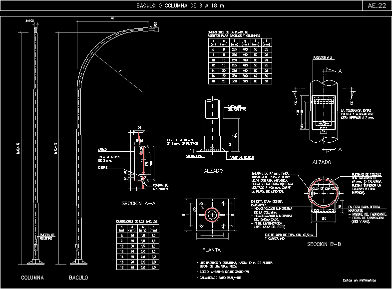 Postes de luz dwg AutoCAD​ planta y alzado - DWGAutoCAD