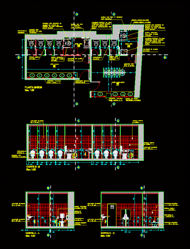 Publics Toilets DWG Section for AutoCAD