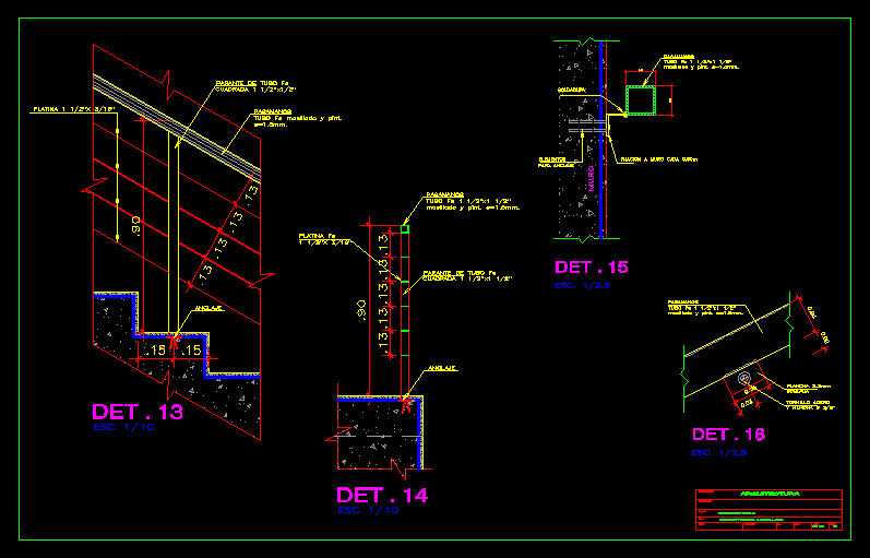 Handrail And Beam Details Are Given In This 2d Autocad Dwg Drawing Images