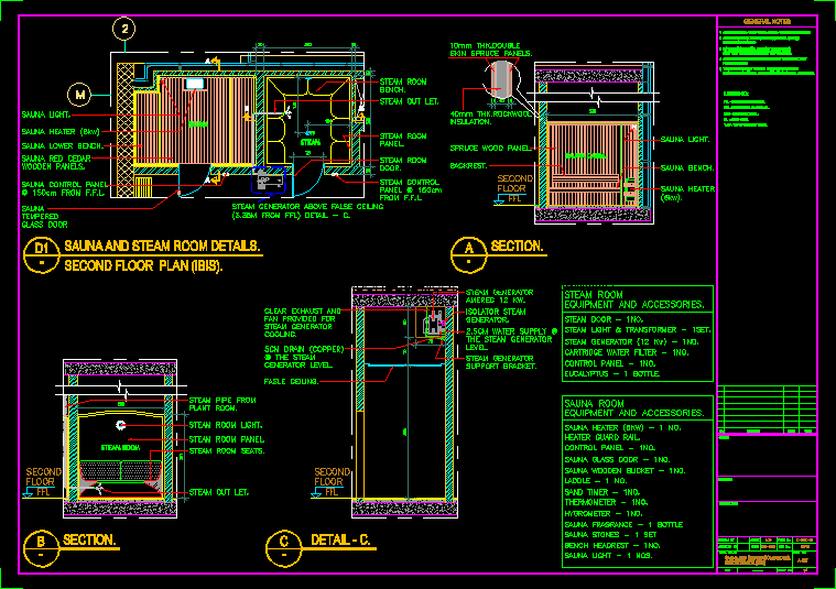 Sauna And Steam Room Details DWG Detail for AutoCAD • Designs CAD