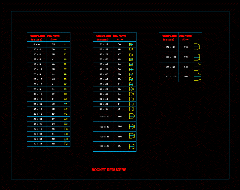 Socket Reducers DWG Block for AutoCAD