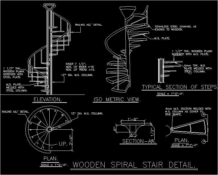 Spiral Staircase DWG Section for AutoCAD • DesignsCAD