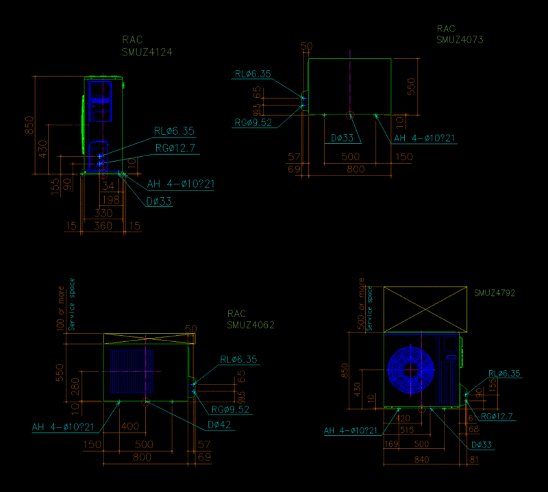Split Unit DXF Model for AutoCAD
