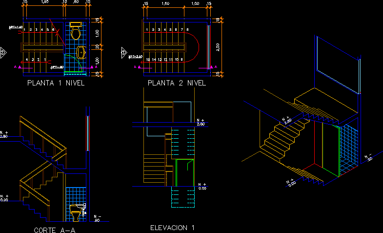 Stair Case And Half Bathroom DWG Block for AutoCAD 