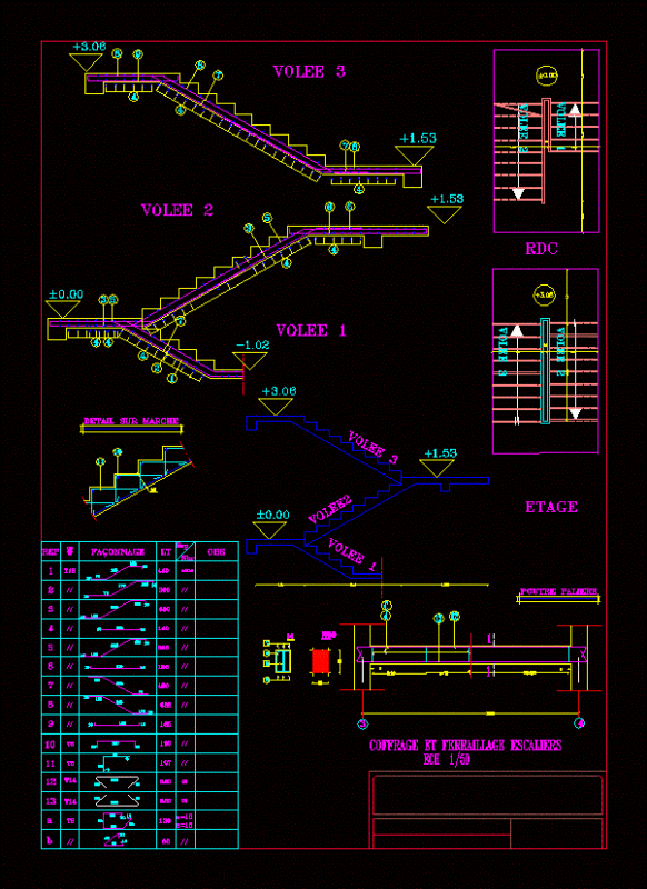Stairway 2 Tranches DWG Section for AutoCAD
