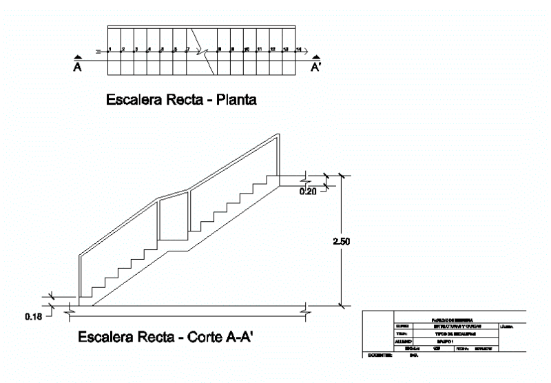 Straight Staircase; With Rest DWG Plan for AutoCAD