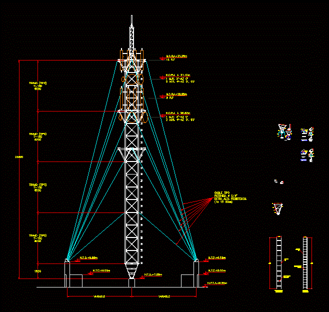 Telecommunications Braced Tower  DWG  Detail for AutoCAD 