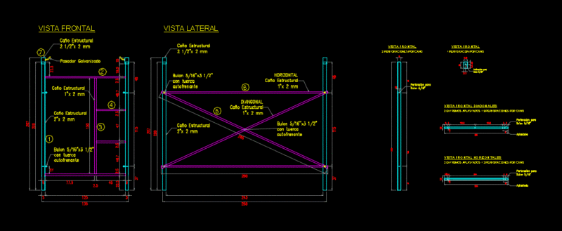 Tubular Scaffolding 250×135 Cm DWG Detail for AutoCAD