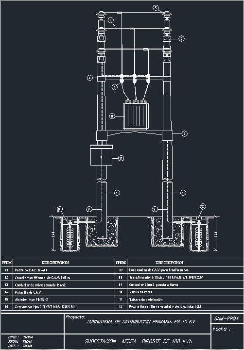 Two-Pole-Mounted Transformer Substation DWG Block for AutoCAD • Designs CAD