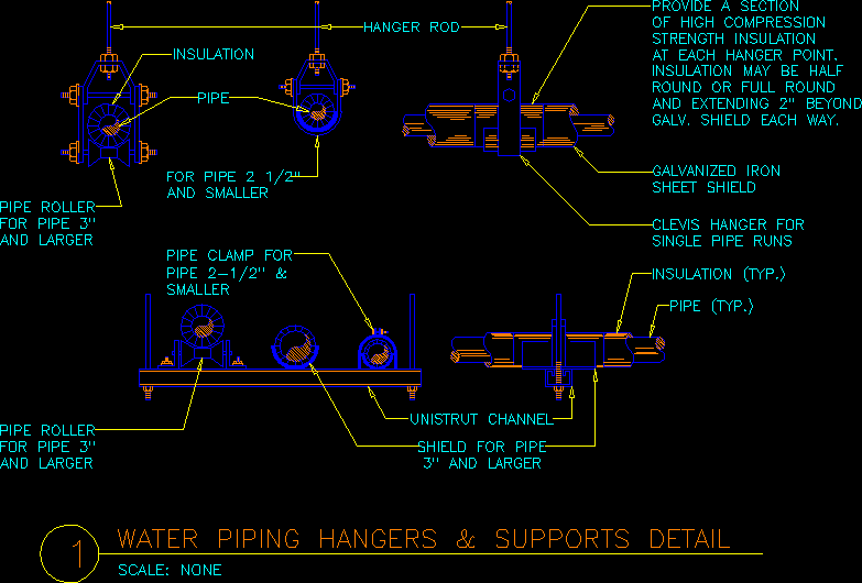 Water Piping Hangers DWG Block for AutoCAD • Designs CAD hydraulic diagram symbols 