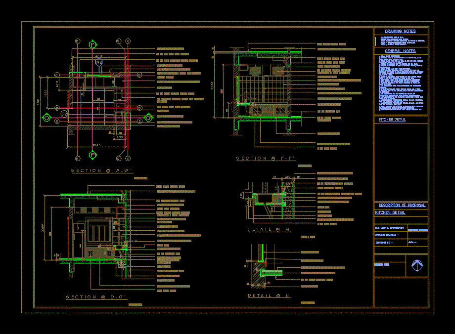working drawing - kitchen detail dwg section for autocad