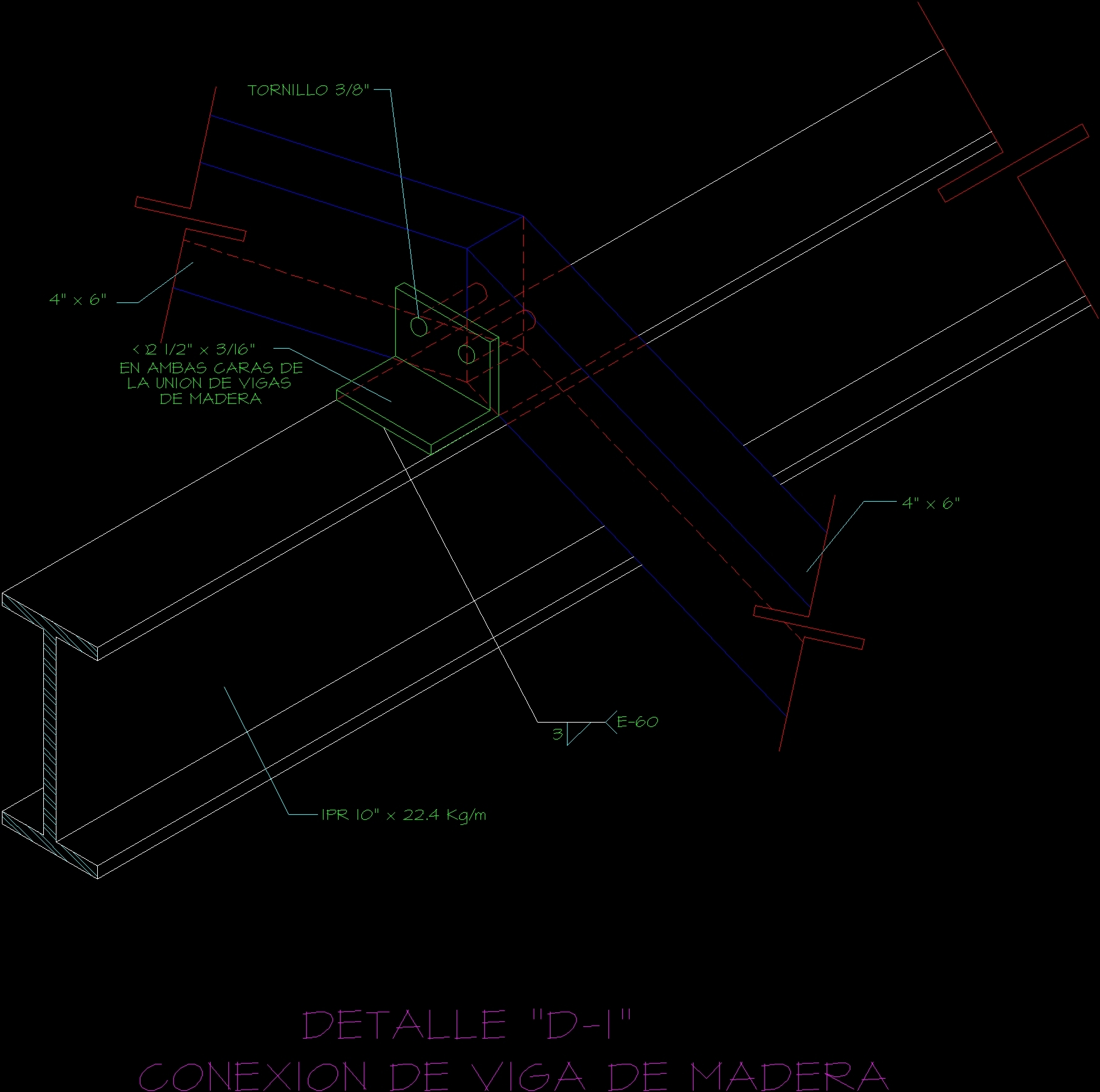 Connection Wooden Beam Ipr Steel DWG Detail for AutoCAD • Designs CAD