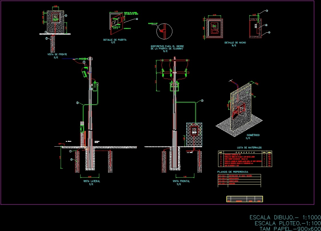 Power Line Pole Electricity Meter Lying Infrastructure DWG Block for