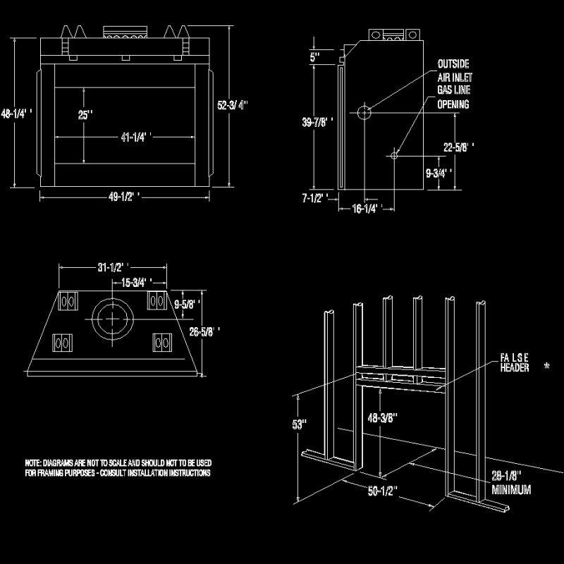 Prefabricated Fireplace Stove DWG Block for AutoCAD • Designs CAD
