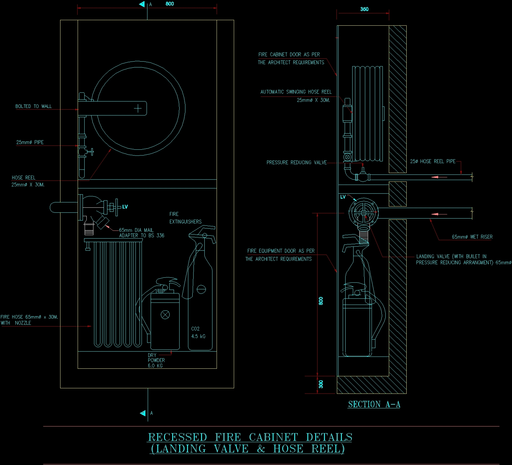 Recessed Fire Cabinet DWG Detail for AutoCAD • DesignsCAD