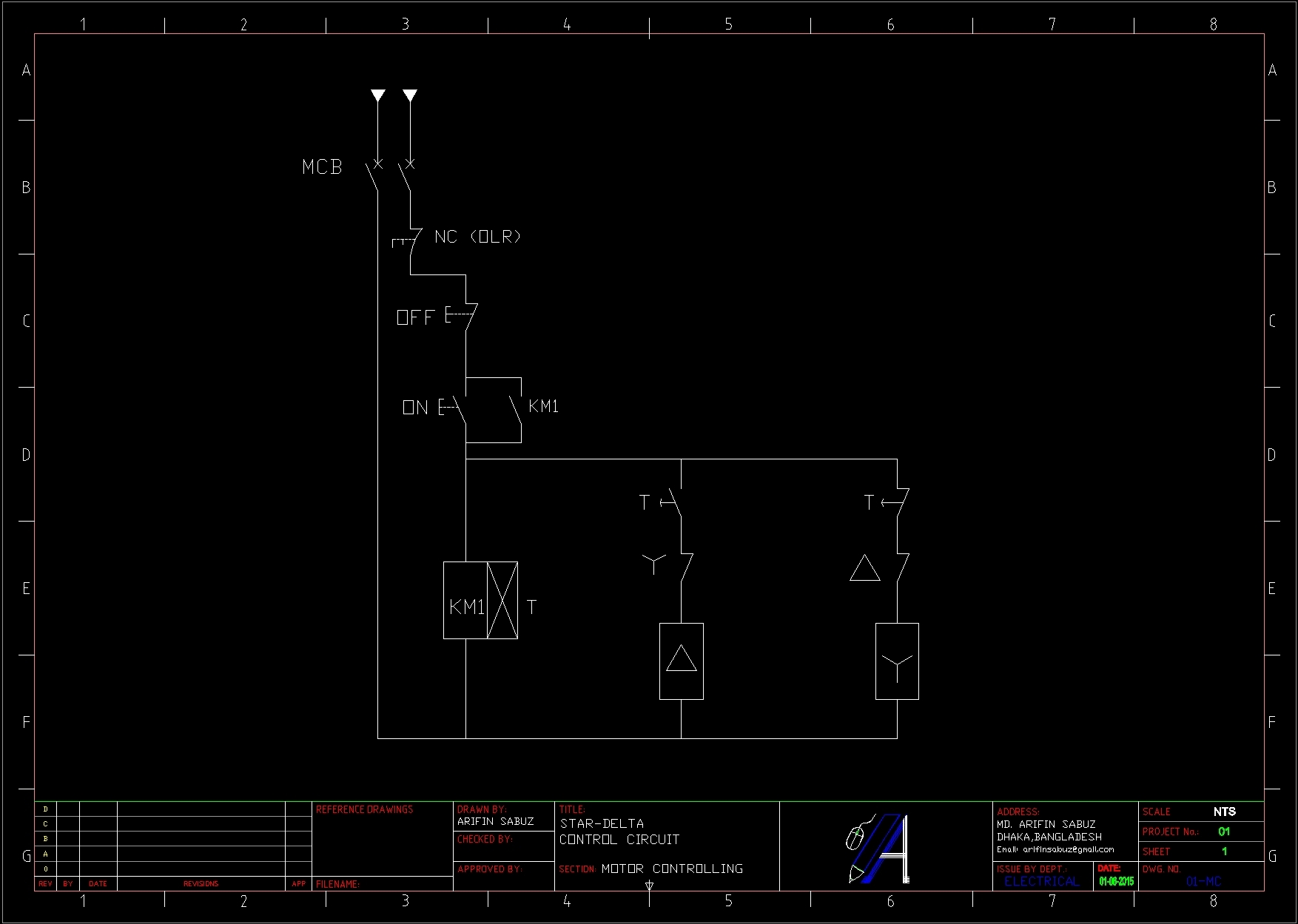 Star Triangle Motor Control Circuit 2D DWG Block for AutoCAD