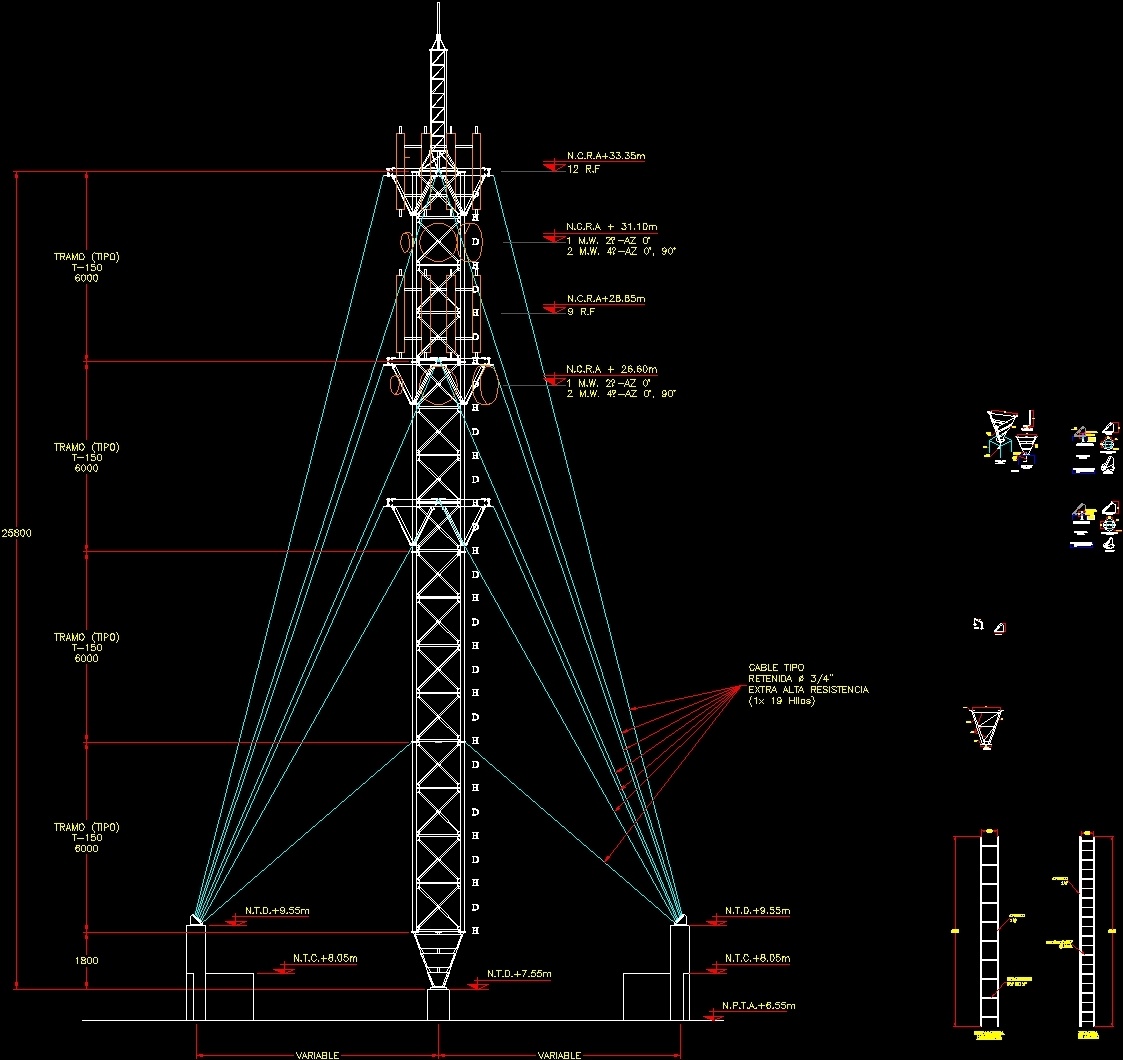 Telecommunications Braced Tower  DWG  Detail for AutoCAD 