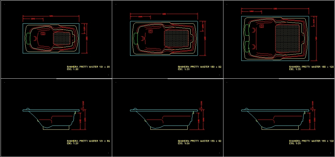 Bath Tub Pretty Master 180x92cm DWG Model for AutoCAD • Designs CAD